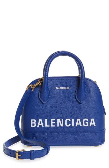 Balenciaga Small Ville Logo Leather Dome Satchel - Blue