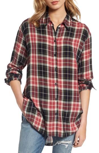 Women's Treasure & Bond Relaxed Open Back Plaid Shirt - Pink