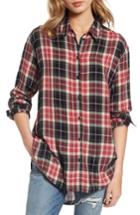 Women's Treasure & Bond Relaxed Open Back Plaid Shirt - Pink
