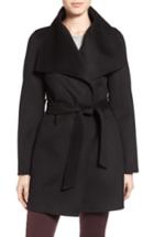 Petite Women's Tahari 'ella' Belted Double Face Wool Blend Wrap Coat P - Black