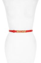 Women's Moschino Logo Plate Skinny Leather Belt - Red Gold