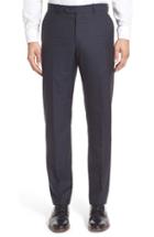 Men's Monte Rosso Flat Front Plaid Wool Trousers - Blue