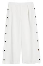 Women's Topshop Horn Button Side Crop Wide Leg Trousers Us (fits Like 10-12) - White