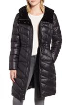 Women's Marc New York Velvet Trim Quilted Coat - Black