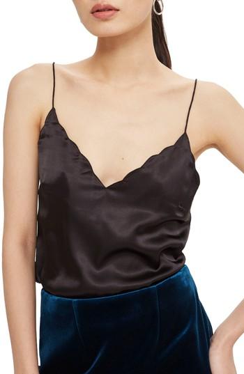 Women's Topshop Scallop Crop Camisole Us (fits Like 0) - Black