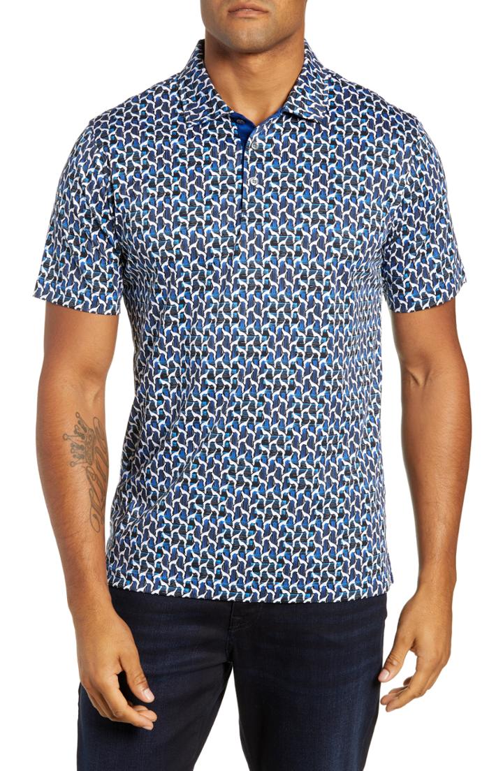 Men's Bugatchi Blue Birds Print Knit Polo - Blue