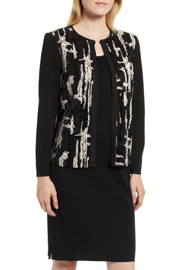 Women's Ming Wang Sequin Front Knit Jacket