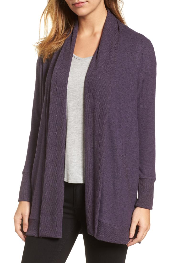 Petite Women's Gibson Cozy Ribbed Cardigan, Size P - Purple