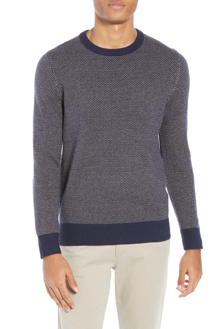 Men's J.crew Rugged Bird's Eye Merino Wool Blend Sweater - Blue