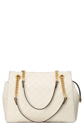Gucci Signature Soft Leather Shoulder Bag - White