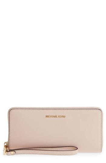 Women's Michael Michael Kors 'jet Set' Leather Travel Wallet - Pink