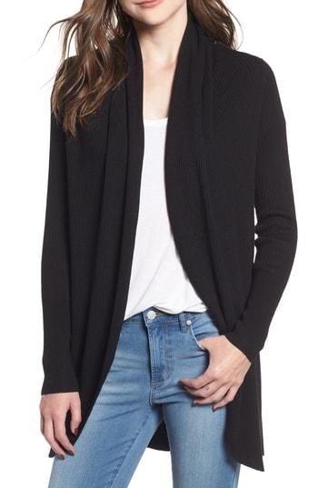 Women's Leith Ribbed Shawl Cocoon Sweater, Size - Black