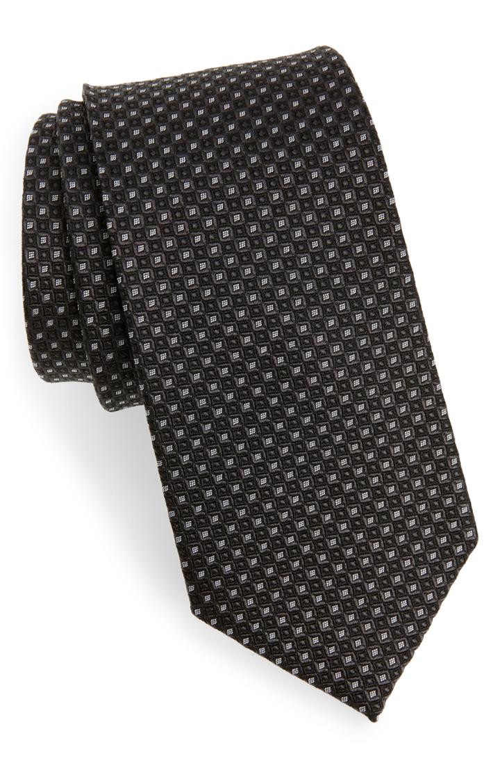 Men's Nordstrom Men's Shop Grid Silk Tie, Size - Black