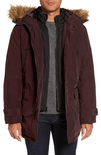 Men's Michael Kors Faux Fur Trim Parka - Burgundy