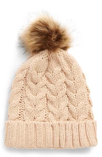 Women's Bp. Knit Beanie With Faux Fur Pompom - Pink
