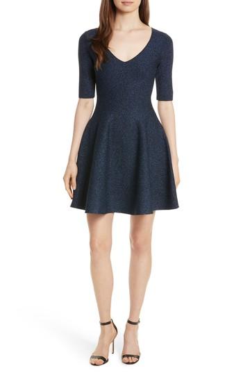 Women's Milly Metallic Double Knit Fit & Flare Dress - Blue