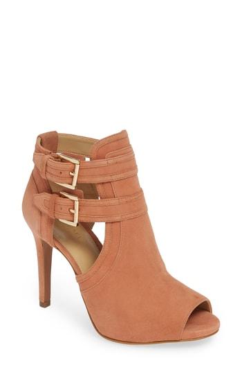 Women's Michael Michael Kors Blaze Peep Toe Buckle Bootie .5 M - Brown