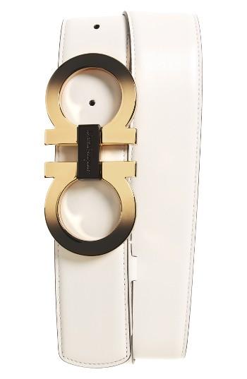 Men's Salvatore Ferragamo Double Gancio Leather Belt - White