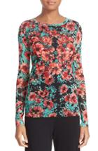 Women's Fuzzi Embroidered Floral Print Tulle Top - Green
