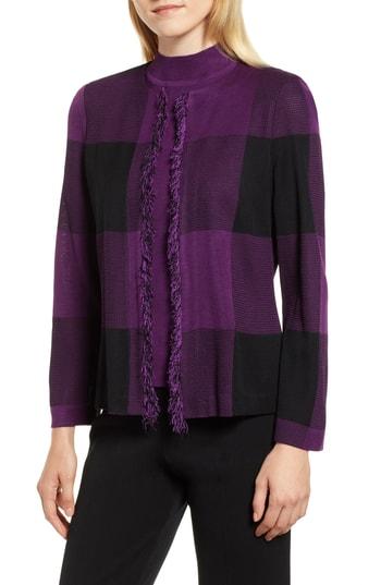 Women's Ming Wang Check Jacquard Knit Jacket - Purple