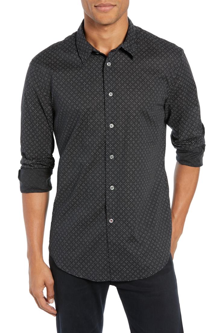 Men's John Varvatos Star Usa Print Fit Sport Shirt, Size Small - Black
