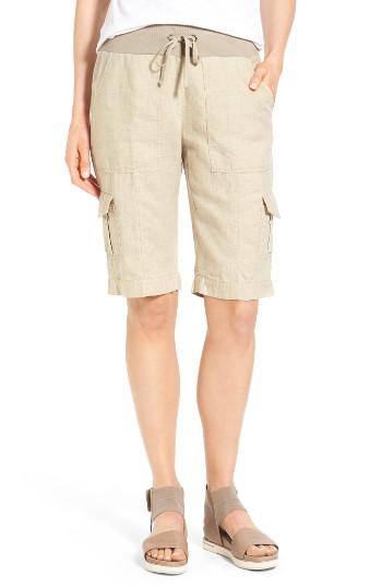 Women's Eileen Fisher Drawstring Waist Bermuda Cargo Shorts - Ivory