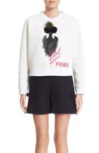 Women's Fendi 'karlito - Karl Loves Fendi' Fleece Top With Genuine Fur Trim