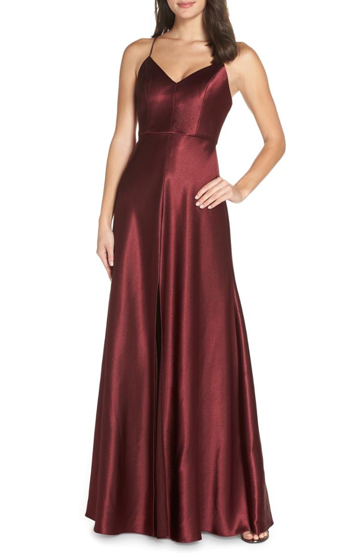 Women's Jenny Yoo Dina V-neck Satin Crepe Gown (similar To 14w) - Red