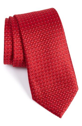 Men's Nordstrom Men's Shop White Pip Geometric Silk Tie, Size - Red