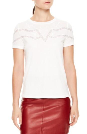 Women's Sandro Lace Trim Crewneck Tee - White