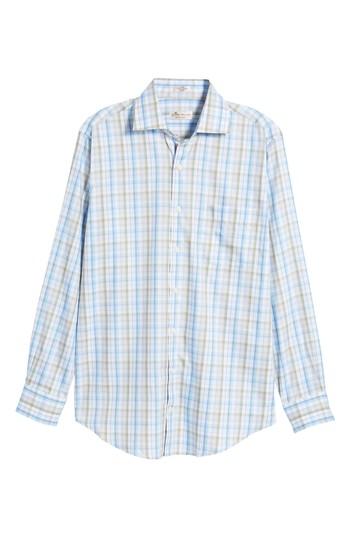 Men's Peter Millar Crown Waterway Plaid Sport Shirt - Blue
