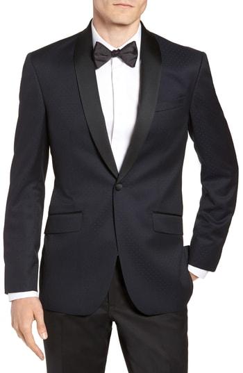 Men's Ted Baker London Josh 1b Trim Fit Shawl Collar Wool Dinner Jacket S - Blue