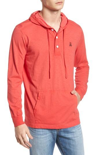 Men's Psycho Bunny Sunwash Henley Hoodie - Red