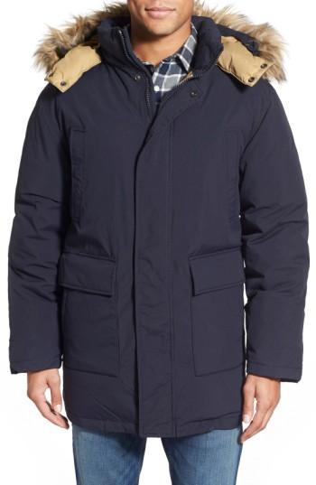 Men's Schott Nyc 'iceberg' Water Resistant Down Parka With Faux Fur Trim - Blue