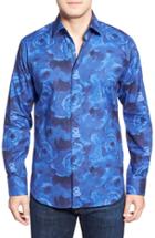 Men's Bugatchi Classic Fit Floral Print Sport Shirt, Size - Blue