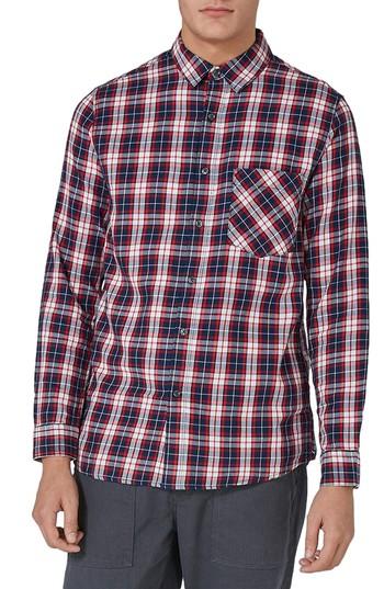 Men's Topman Classic Fit Check Shirt - Blue