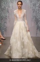 Women's Monique Lhuillier 'winslet' Plunging V-neck Organza & Lace Ballgown Dress, Size In Store Only - Ivory