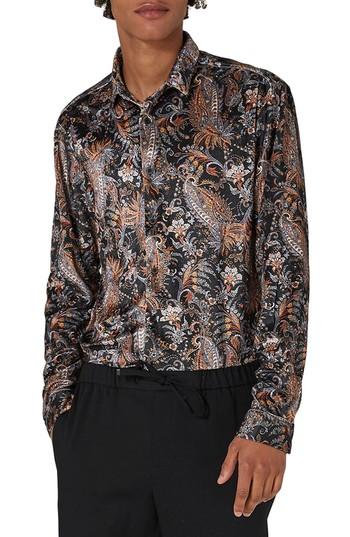 Men's Topman Classic Fit Paisley Velvet Shirt