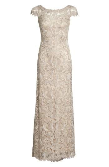 Women's Tadashi Shoji Illusion Yoke Gown - Beige