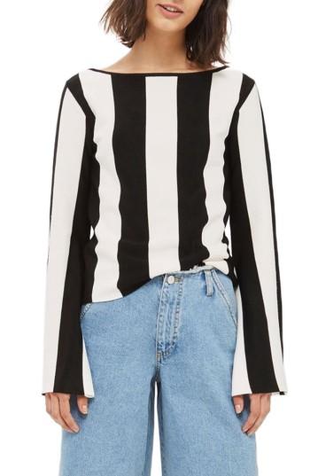 Women's Topshop Stripe Split Sleeve Sweater Us (fits Like 2-4) - Black
