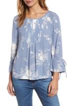 Women's Caslon Printed Tie Sleeve Blouse, Size - Blue