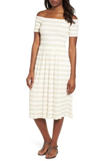 Women's Lucky Brand Stripe Smocked Midi Dress - Ivory