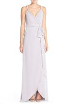 Women's Ceremony By Joanna August 'parker' Twist Strap Chiffon Wrap Gown, Size - Grey