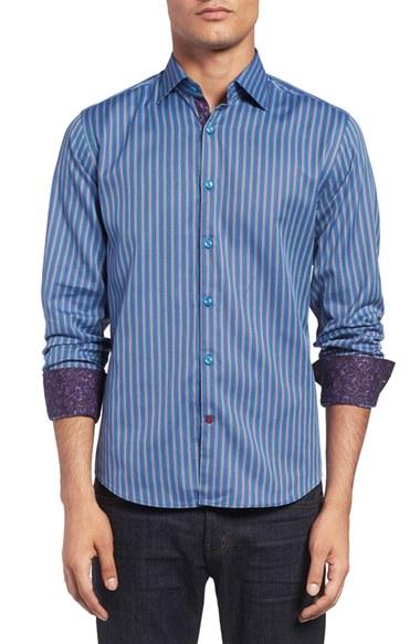 Men's Stone Rose Trim Fit Bird's-eye Stripe Sport Shirt