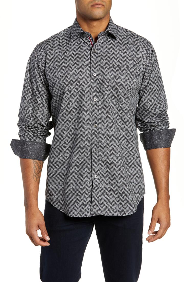 Men's Bugatchi Classic Fit Houndstooth Print Sport Shirt - Purple