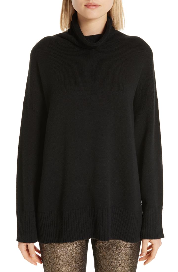 Women's Lafayette 148 New York Cashmere Funnel Neck Pullover - Black