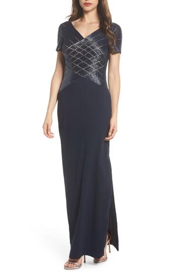 Women's Adrianna Papell Beaded Crosshatch Gown - Blue