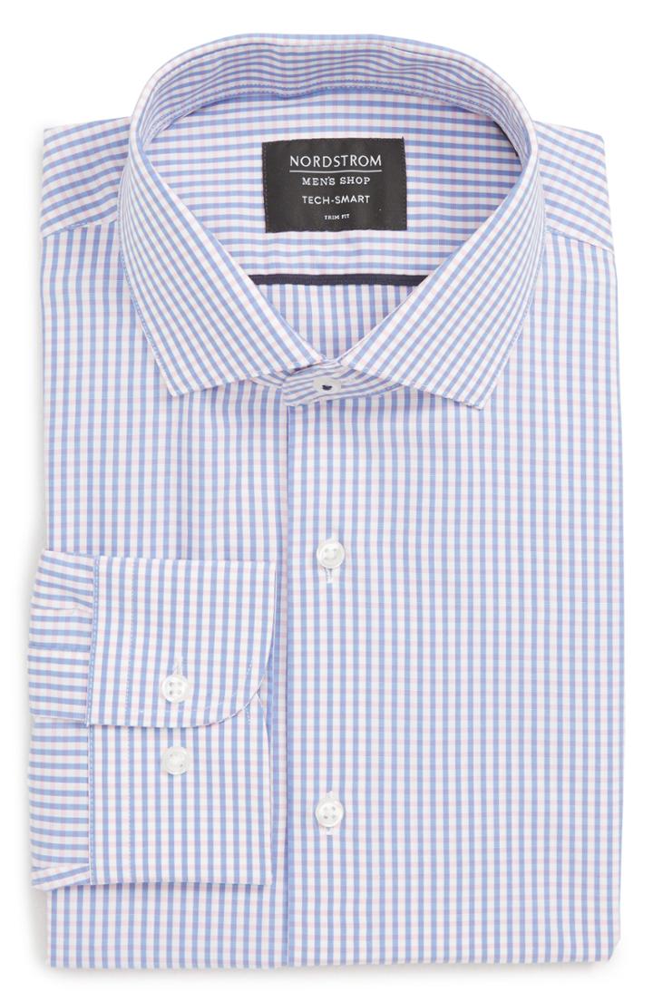 Men's Nordstrom Men's Shop Tech-smart Trimfit Microcheck Stretch Dress Shirt .5 - 32/33 - Pink