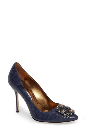 Women's Manolo Blahnik Hangisi Jeweled Pump Us / 34eu - Blue