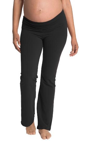 Women's Bun Maternity Cozy Wide Leg Foldover Maternity Pants - Black